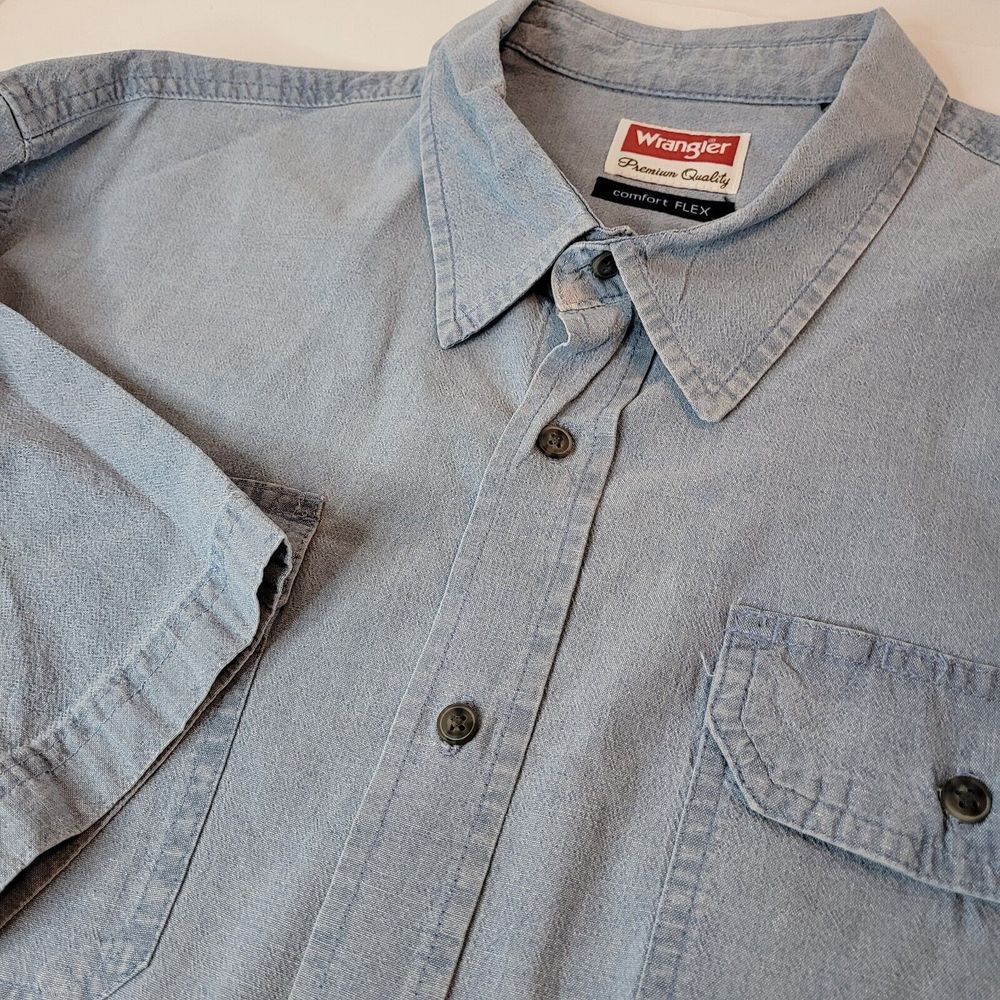 Wrangler Button Down Shirt Mens 2XL‎ Light Blue Excellent Comfort Flex HSB5MHL